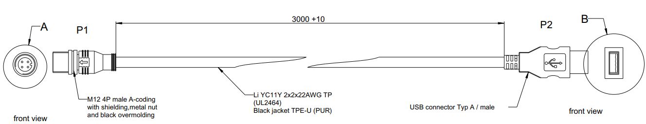 Kabel M12 Usb Male Type A 3M